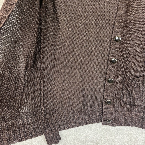 Jones New York Cardigan Womens Medium Brown Metallic Button Front Pockets- 9763* - Picture 10 of 11